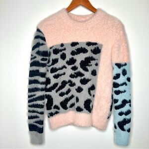 Anthropologie Pink and Blue Patterned Sweater